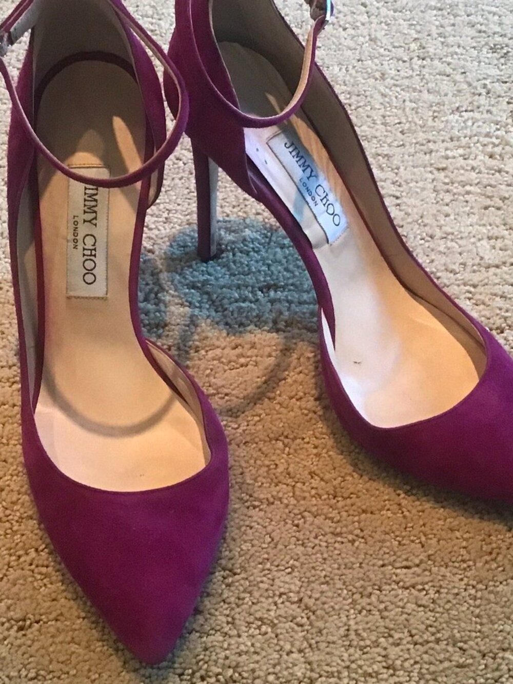 Jimmy Choo Lucy 100 D'Orsay Mad Purple Suede Leather Heels Shoes
